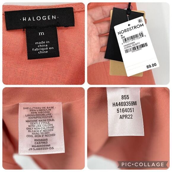 Halogen Linen Blend Button Back Cutout Midi Dress Coral Dusty Women Medium NWT - Picture 7 of 7